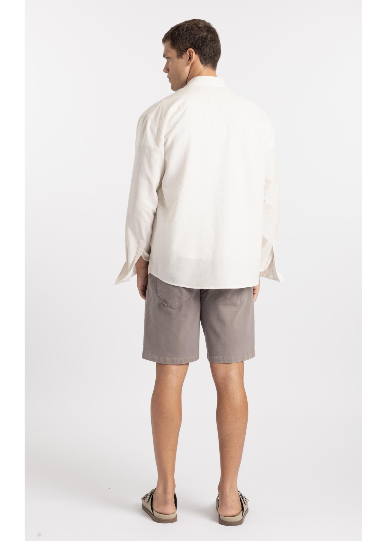 Camisa Cross Dye Linen Blend Classic Button Down Natural