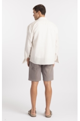 Camisa Cross Dye Linen Blend Classic Button Down Natural