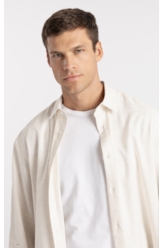 Camisa Cross Dye Linen Blend Classic Button Down Natural