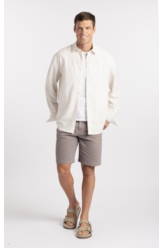 Camisa Cross Dye Linen Blend Classic Button Down Natural