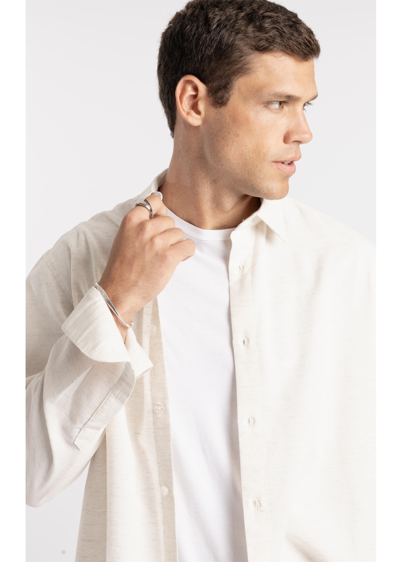 Camisa Cross Dye Linen Blend Classic Button Down Natural