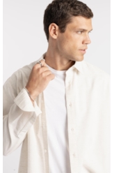 Camisa Cross Dye Linen Blend Classic Button Down Natural