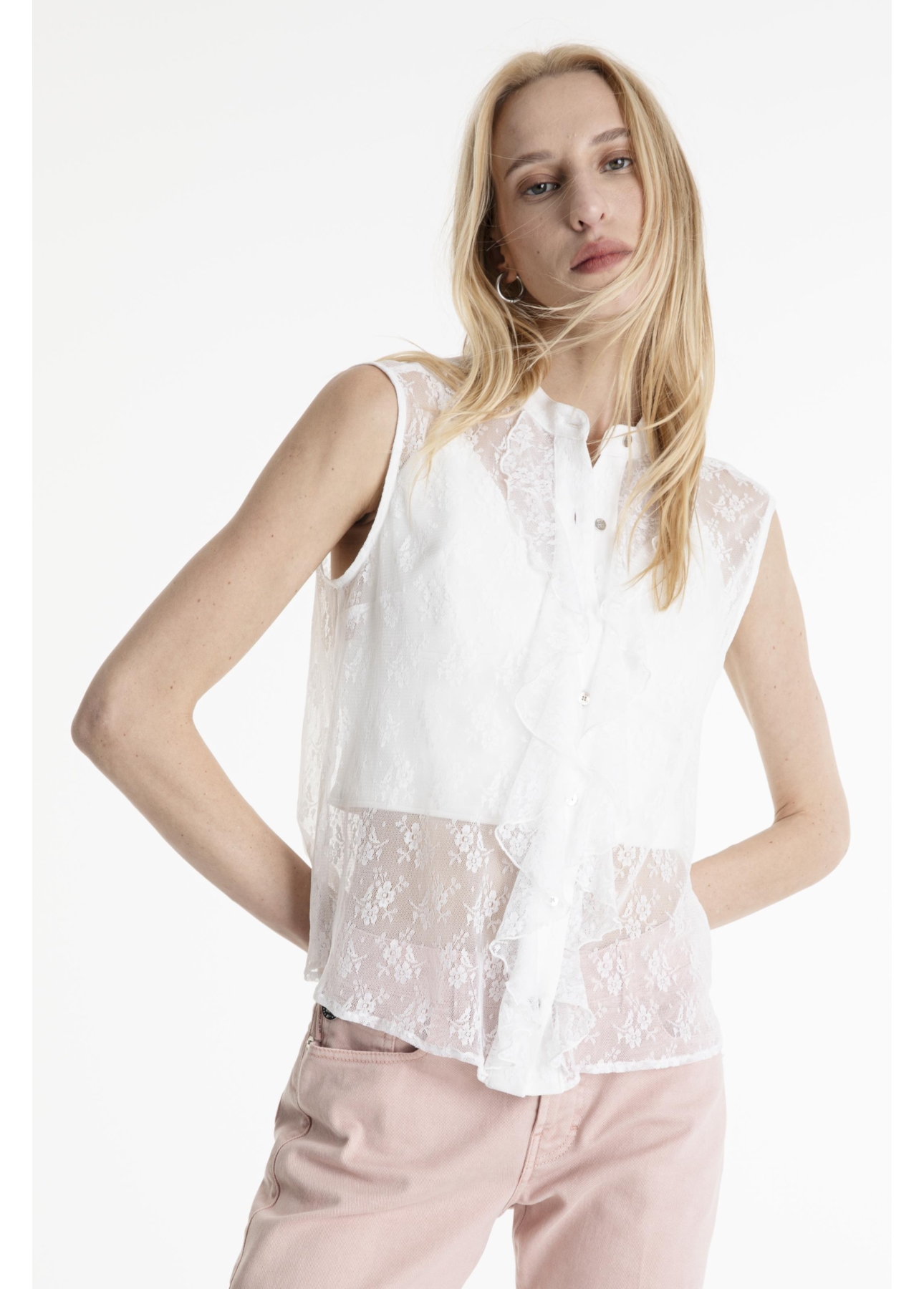 Camisa Ferrete Ruffle Sleeveless Branco