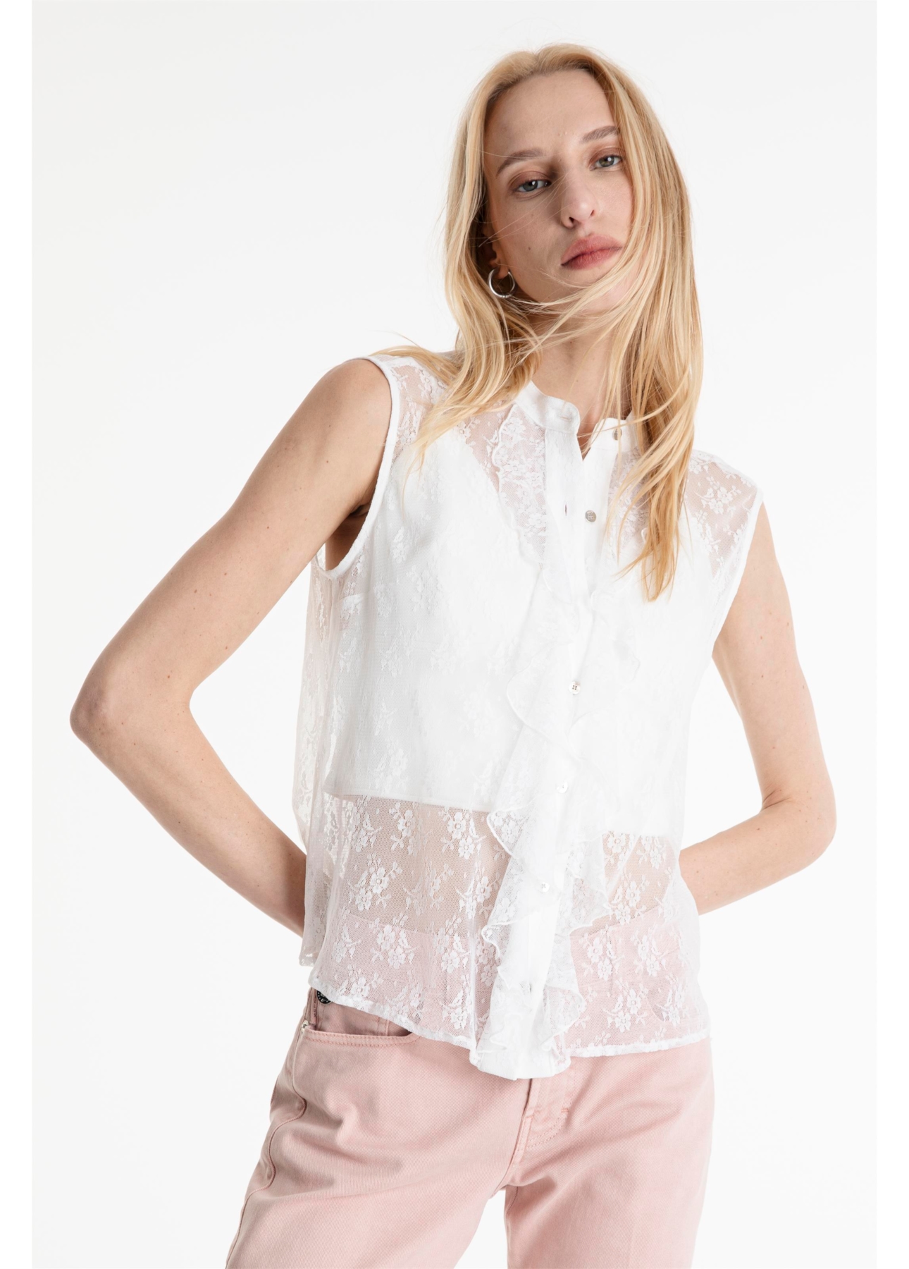 Camisa Ferrete Ruffle Sleeveless Branco