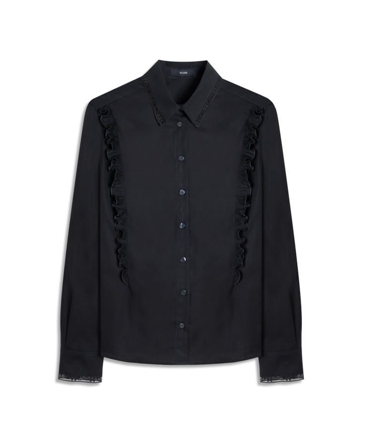 Camisa Galles Ruffled Shoulders Preto