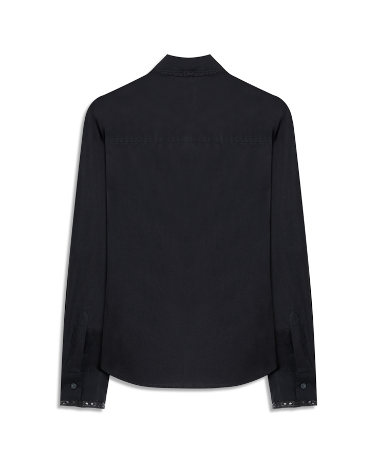 Camisa Galles Ruffled Shoulders Preto