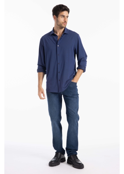  Camisa Knitted Stripes Classic New Italian Marinho