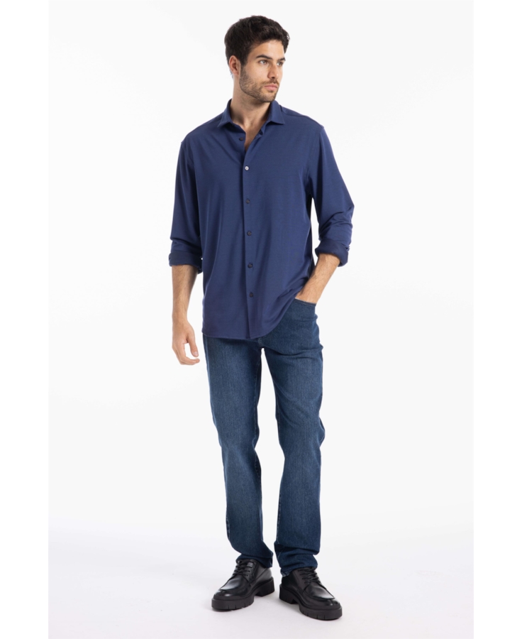  Camisa Knitted Stripes Classic New Italian Marinho