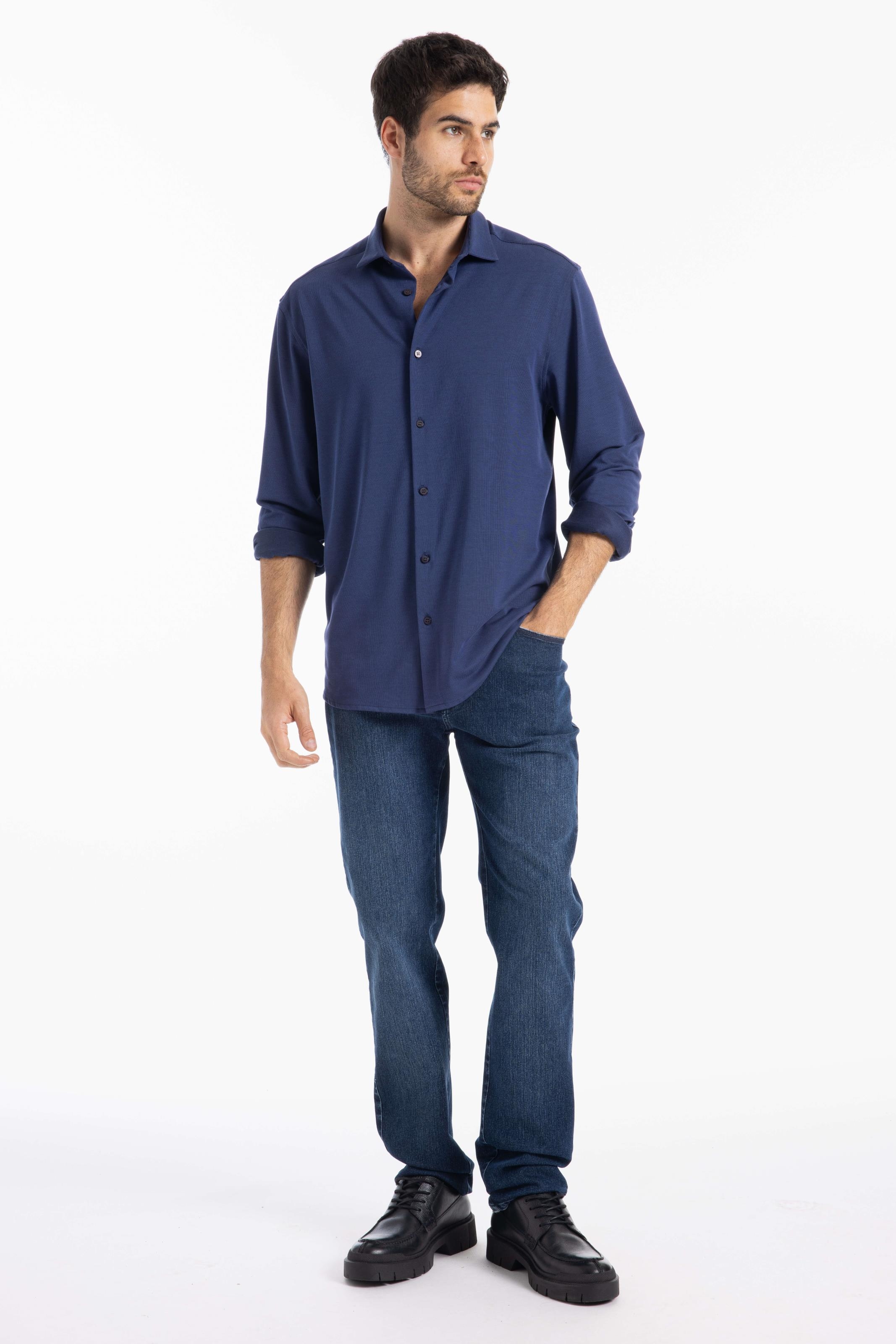 Camisa Knitted Stripes Classic New Italian Marinho