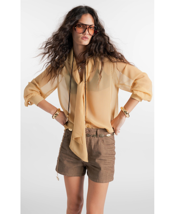 Camisa  Lavalliere-Neck Amarelo