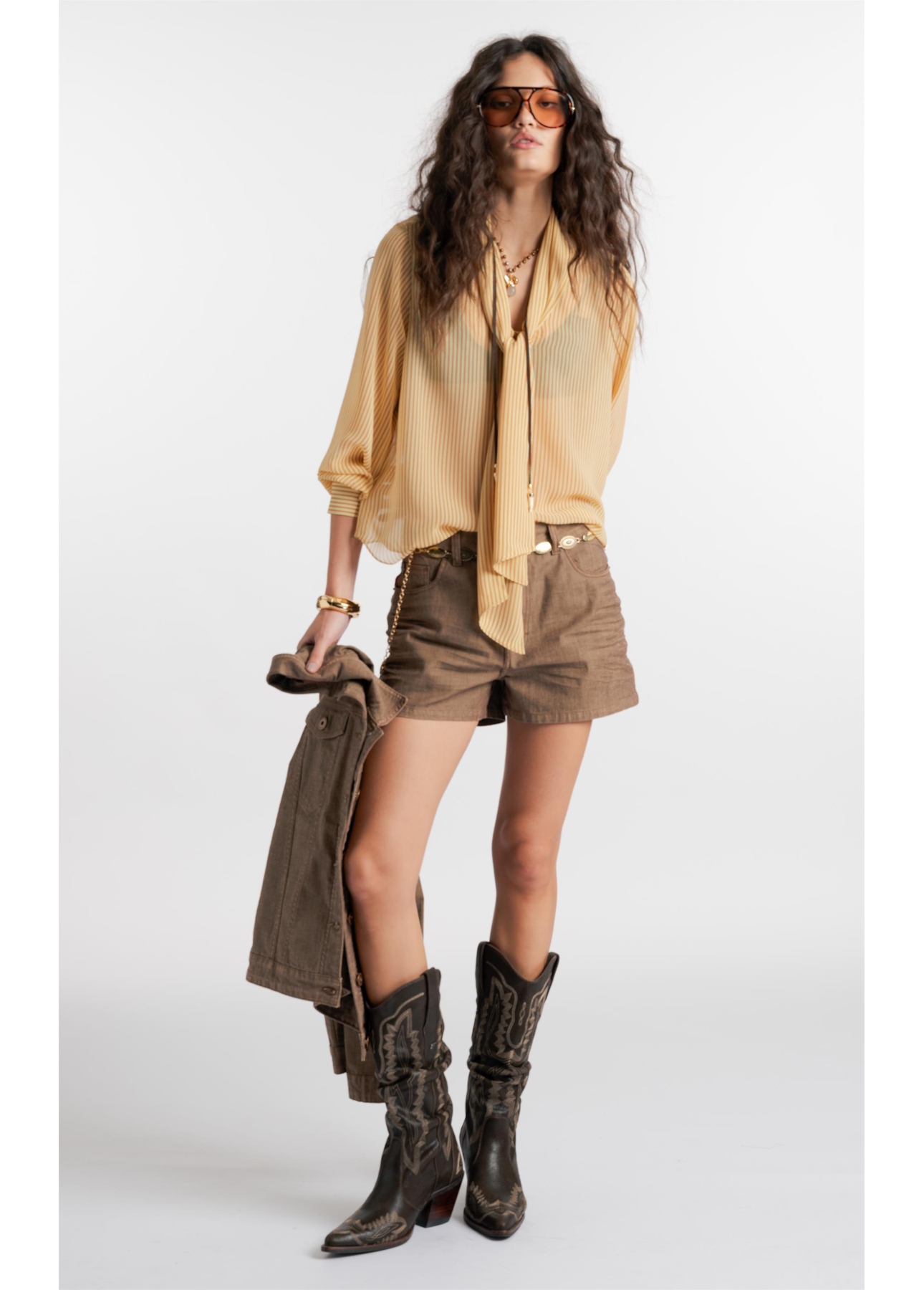 Camisa  Lavalliere-Neck Amarelo