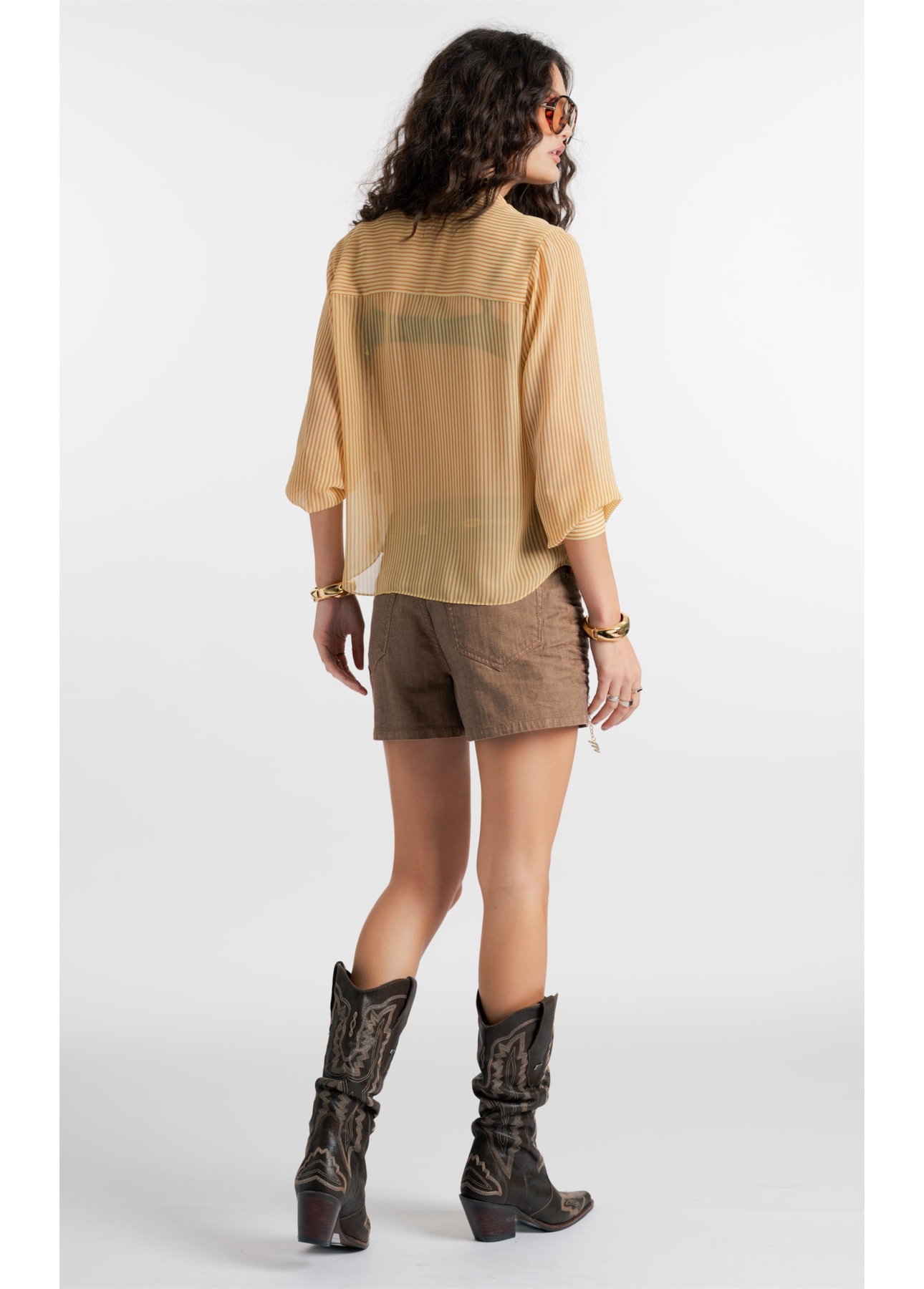 Camisa  Lavalliere-Neck Amarelo