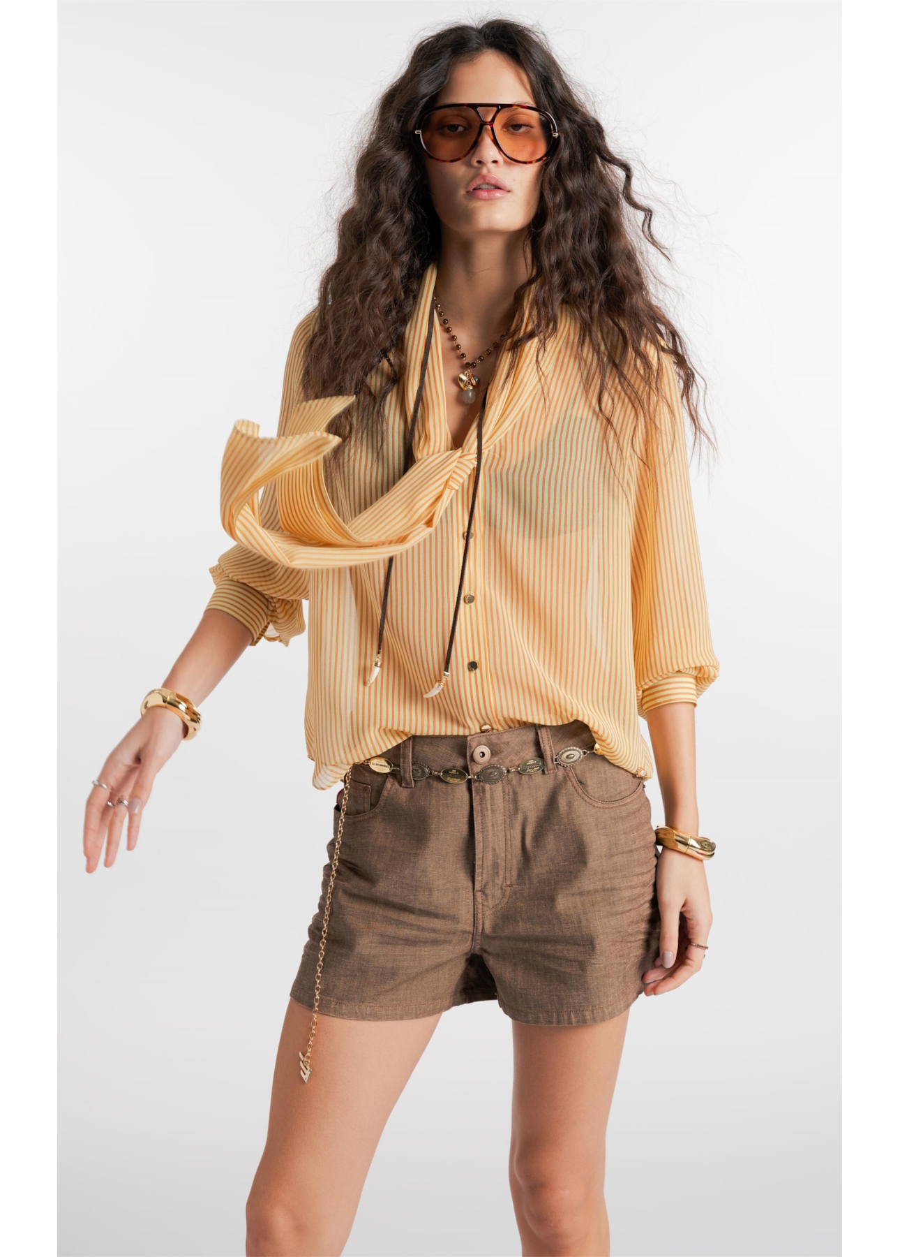 Camisa  Lavalliere-Neck Amarelo