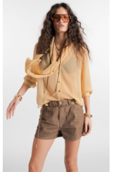 Camisa  Lavalliere-Neck Amarelo