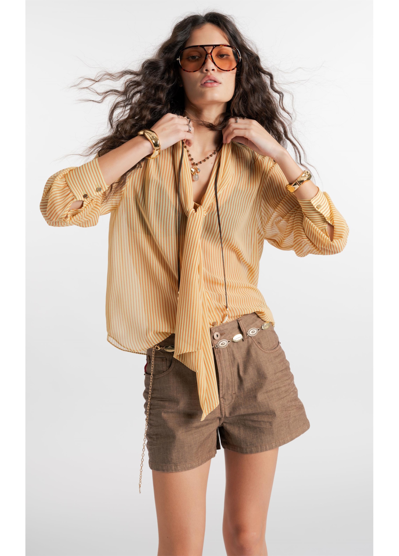 Camisa  Lavalliere-Neck Amarelo