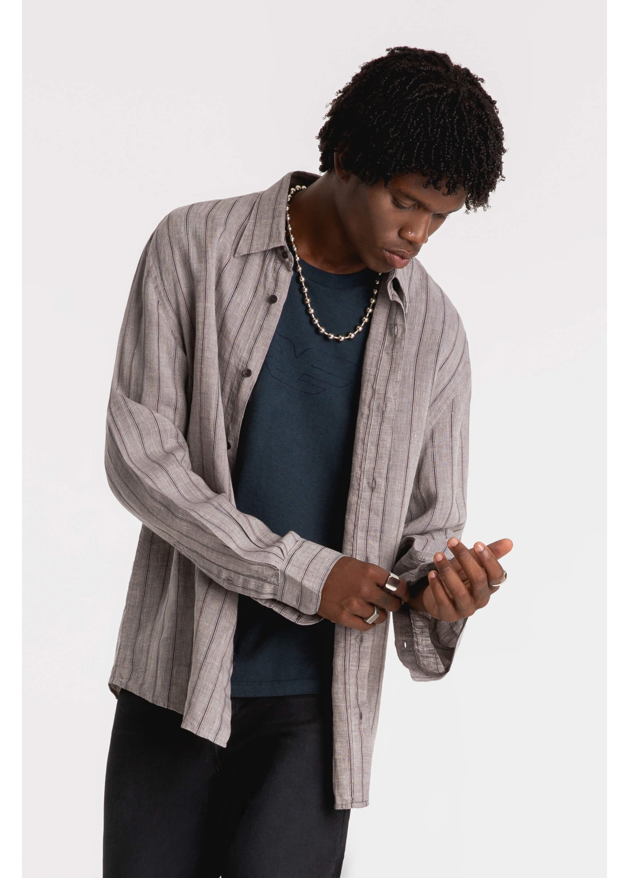 Camisa Light Stripes Linho Cinza