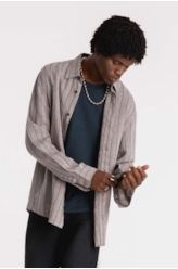 Camisa Light Stripes Linho Cinza
