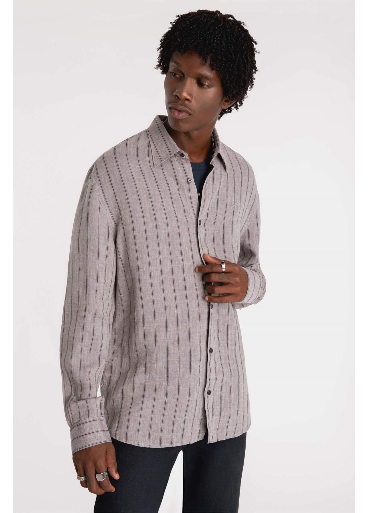 Camisa Light Stripes Linho Cinza