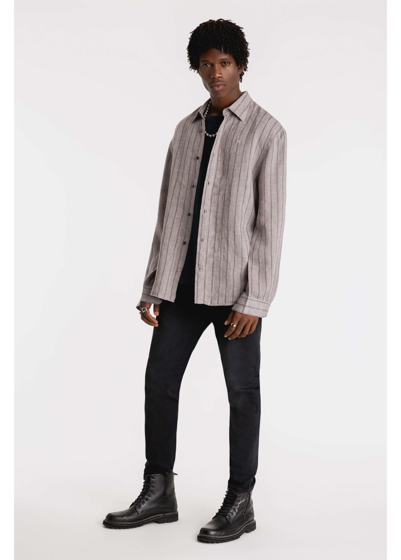 Camisa Light Stripes Linho Cinza