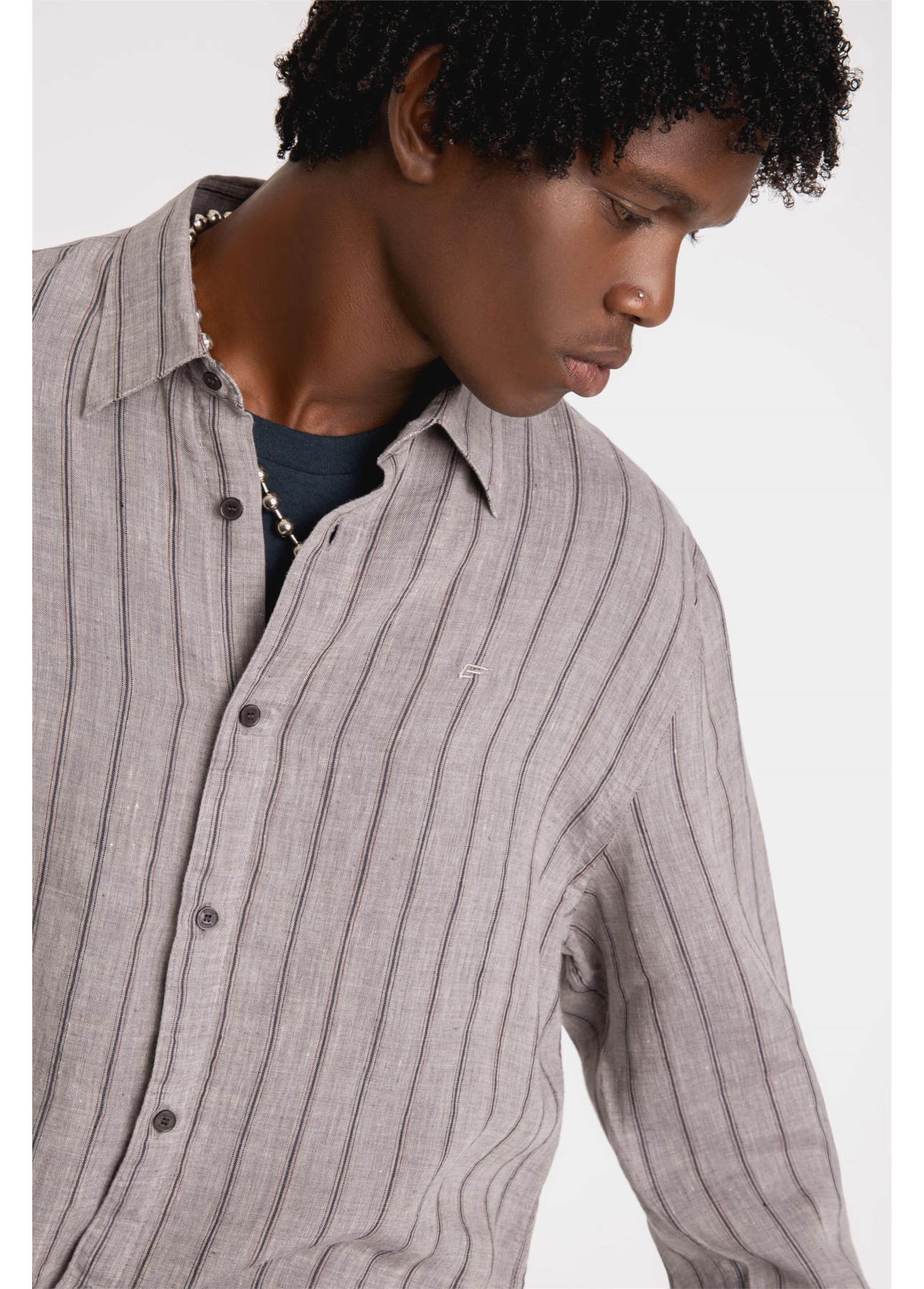 Camisa Light Stripes Linho Cinza