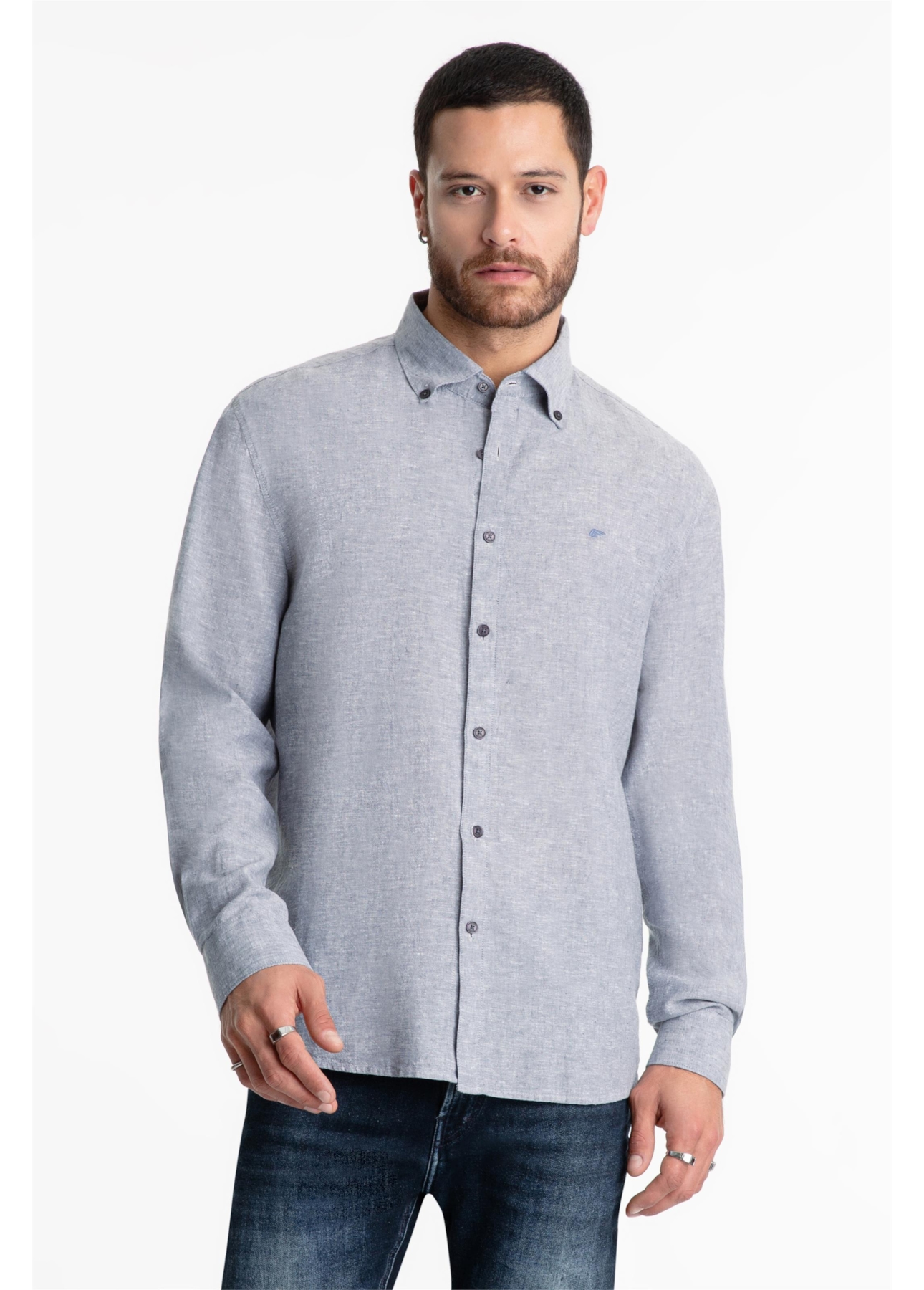 Camisa Linen Blend Cross Dye Classic Azul Jeans