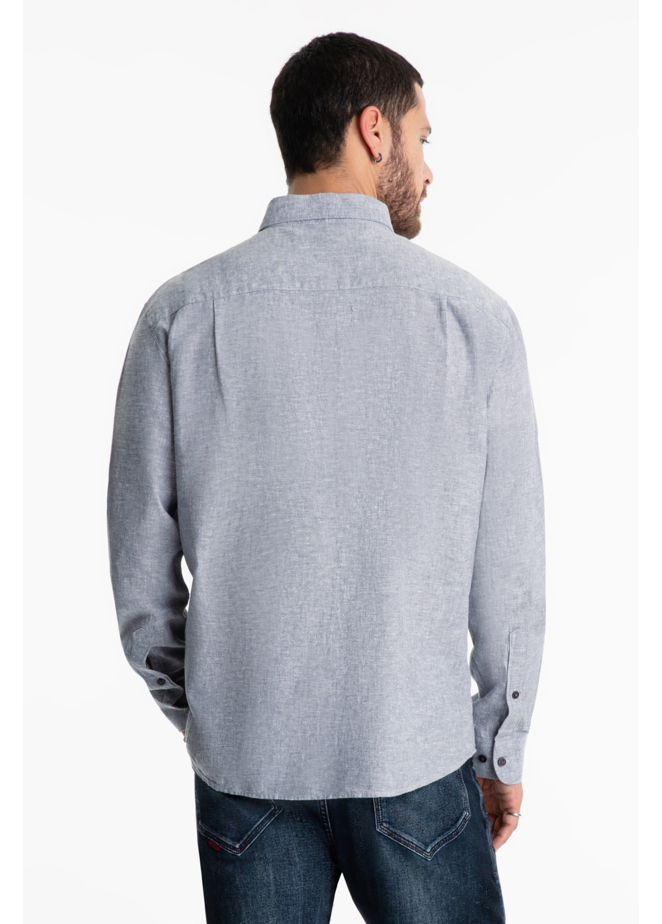 Camisa Linen Blend Cross Dye Classic Azul Jeans