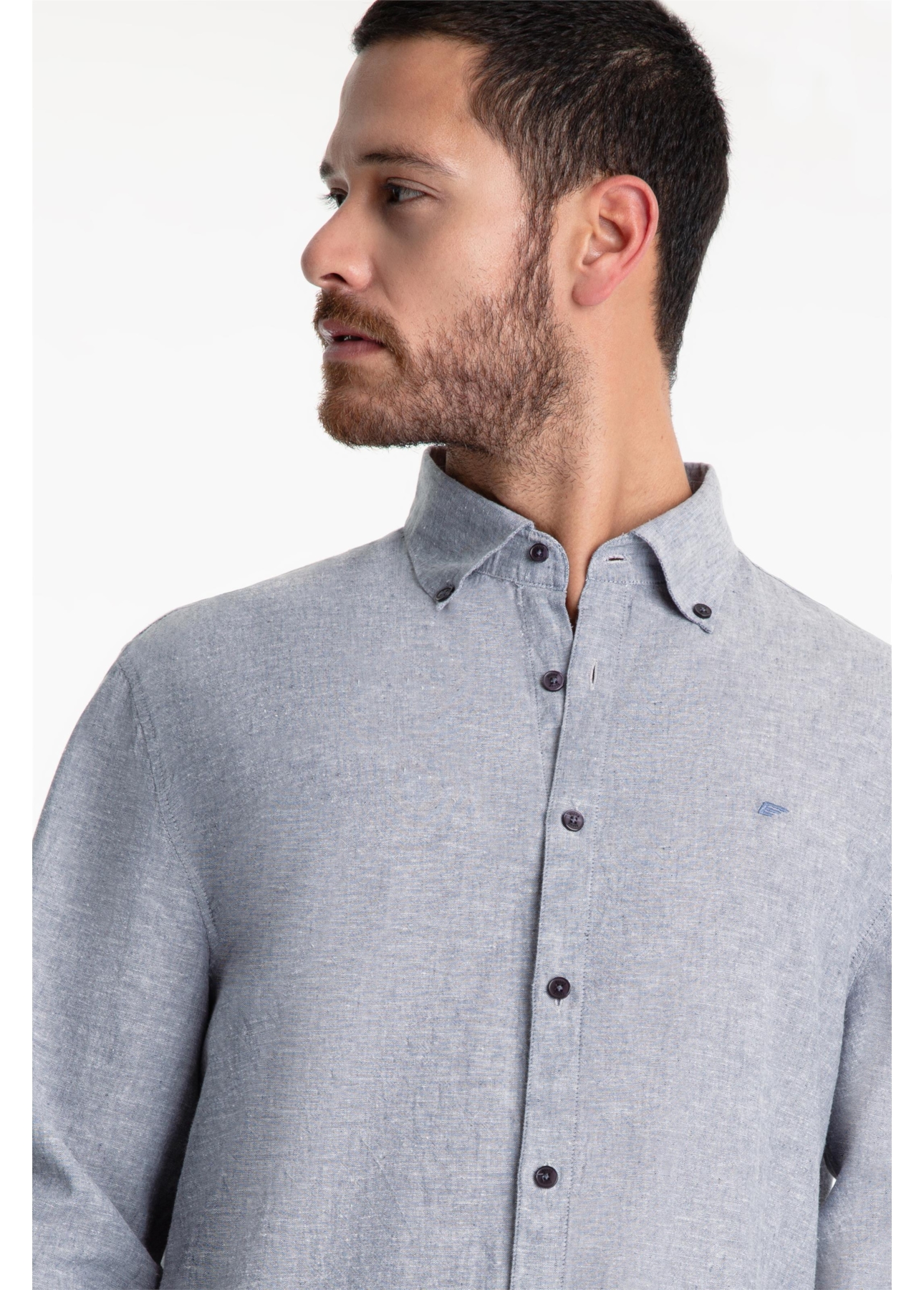 Camisa Linen Blend Cross Dye Classic Azul Jeans