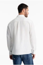 Camisa Linen Blend Mini Stripe Classic Azul Claro