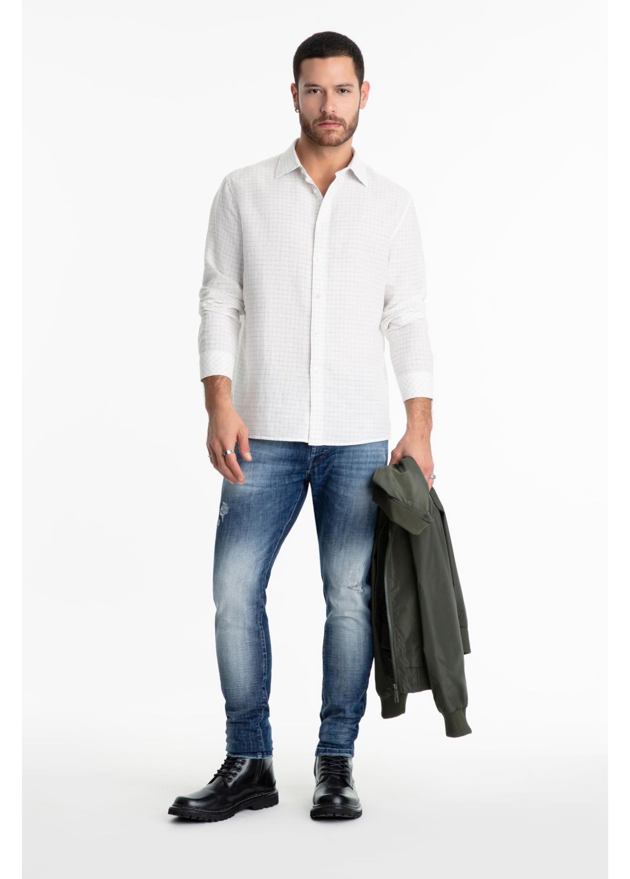 Camisa Linen Blend Mini Stripe Classic Azul Claro