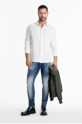 Camisa Linen Blend Mini Stripe Classic Azul Claro