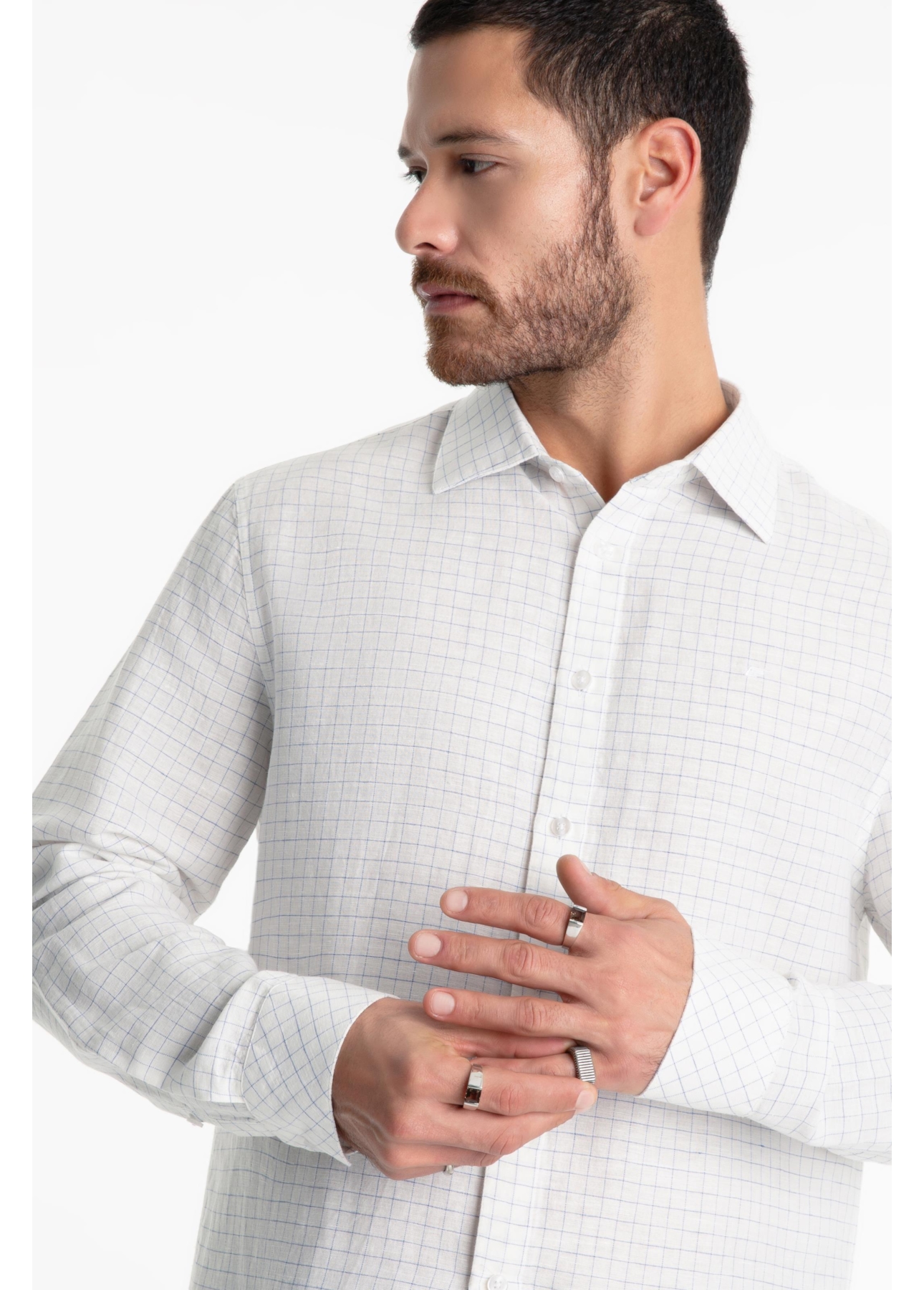 Camisa Linen Blend Mini Stripe Classic Azul Claro
