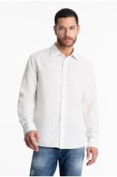 Camisa Linen Blend Mini Stripe Classic Azul Claro