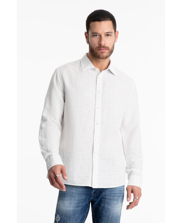 Camisa Linen Blend Mini Stripe Classic Azul Claro