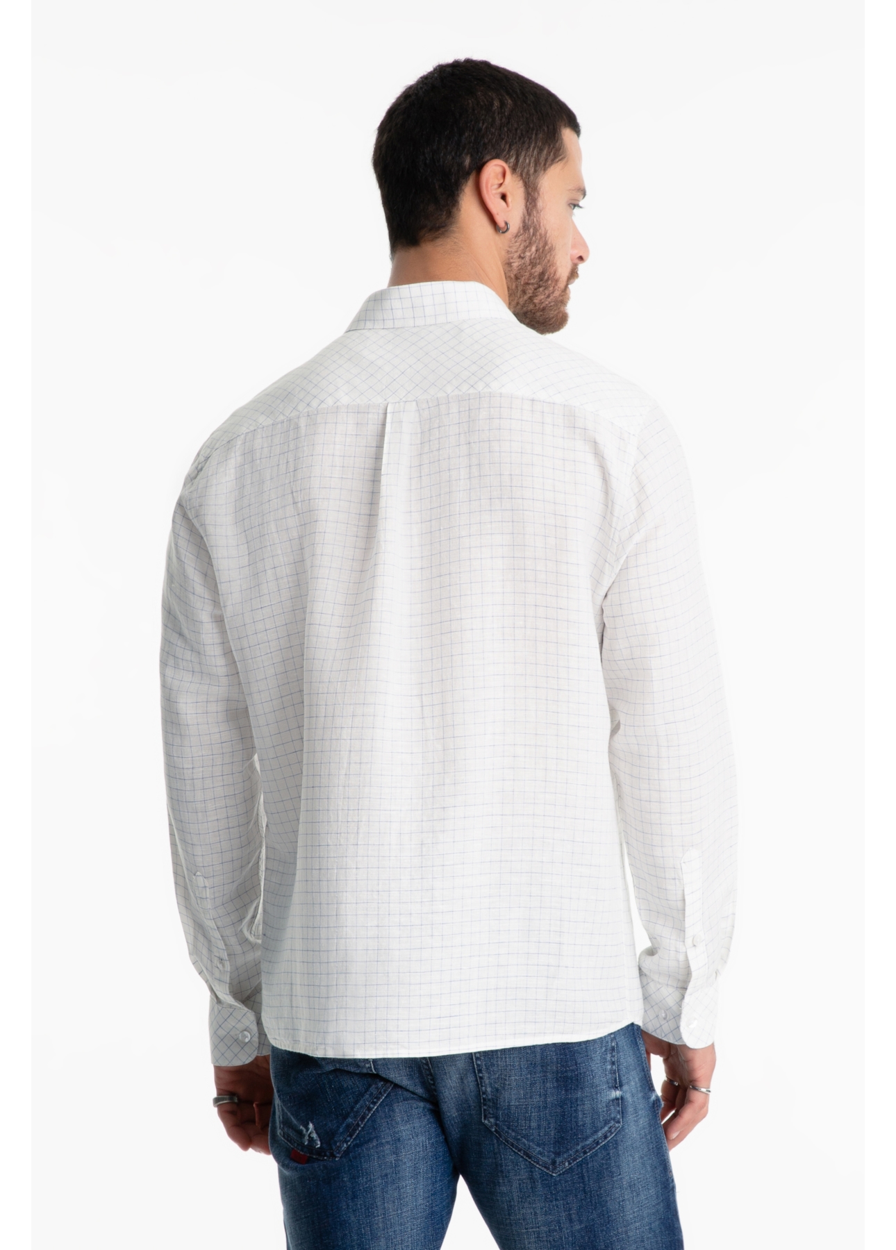 Camisa Linen Blend Mini Stripe Classic Azul Claro