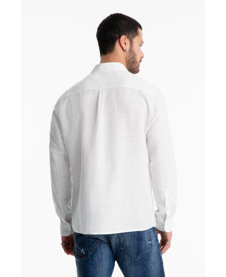 Camisa Linen Blend Mini Stripe Classic Azul Claro