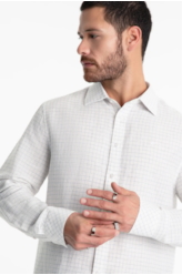 Camisa Linen Blend Mini Stripe Classic Azul Claro