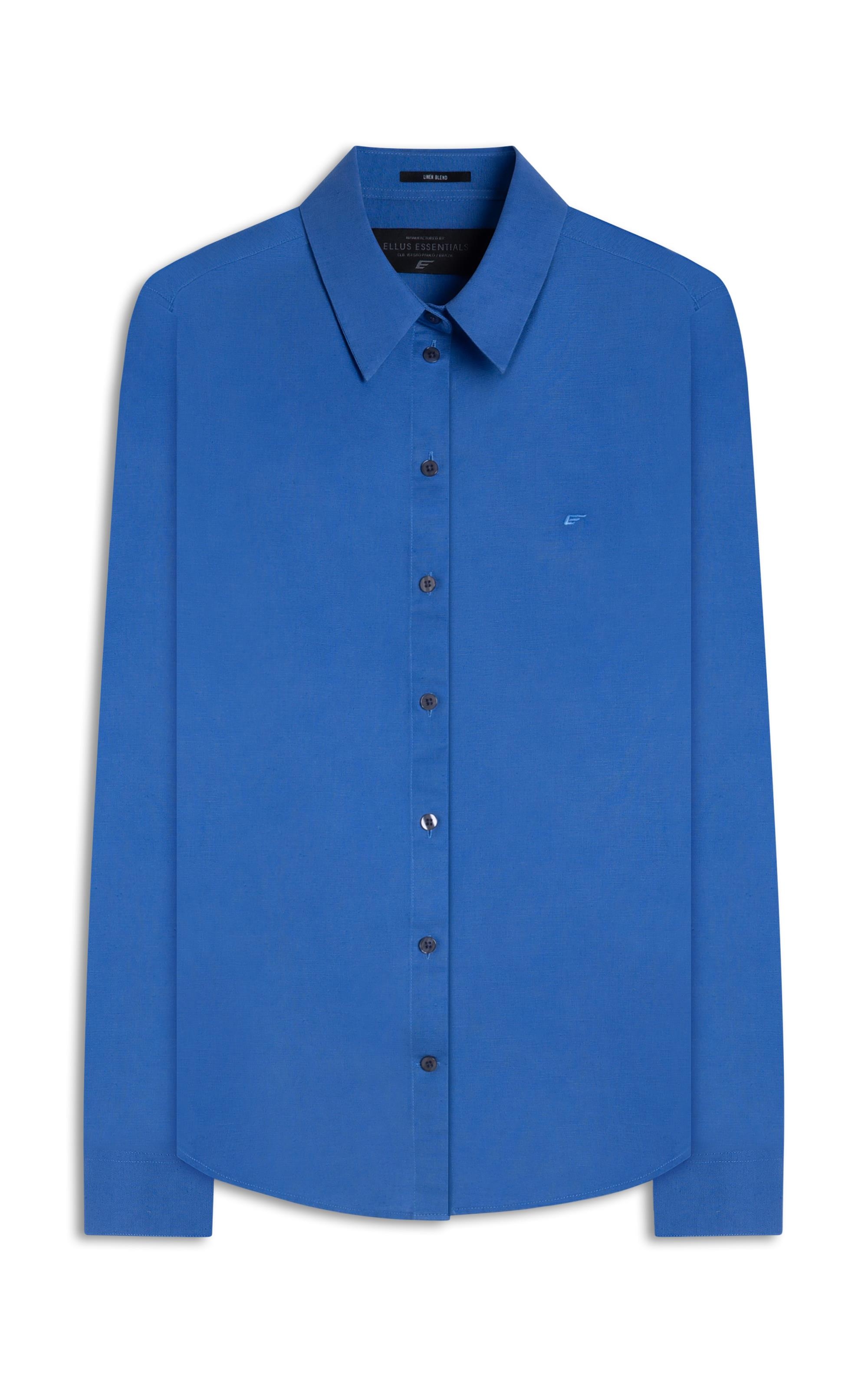 Camisa Xadrez Linen Blend Stone Plaid Azul Bic