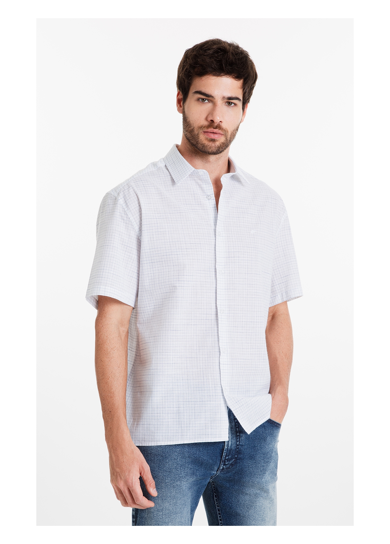 Camisa Linen Like Sacramento Xadrez Vintage Branco