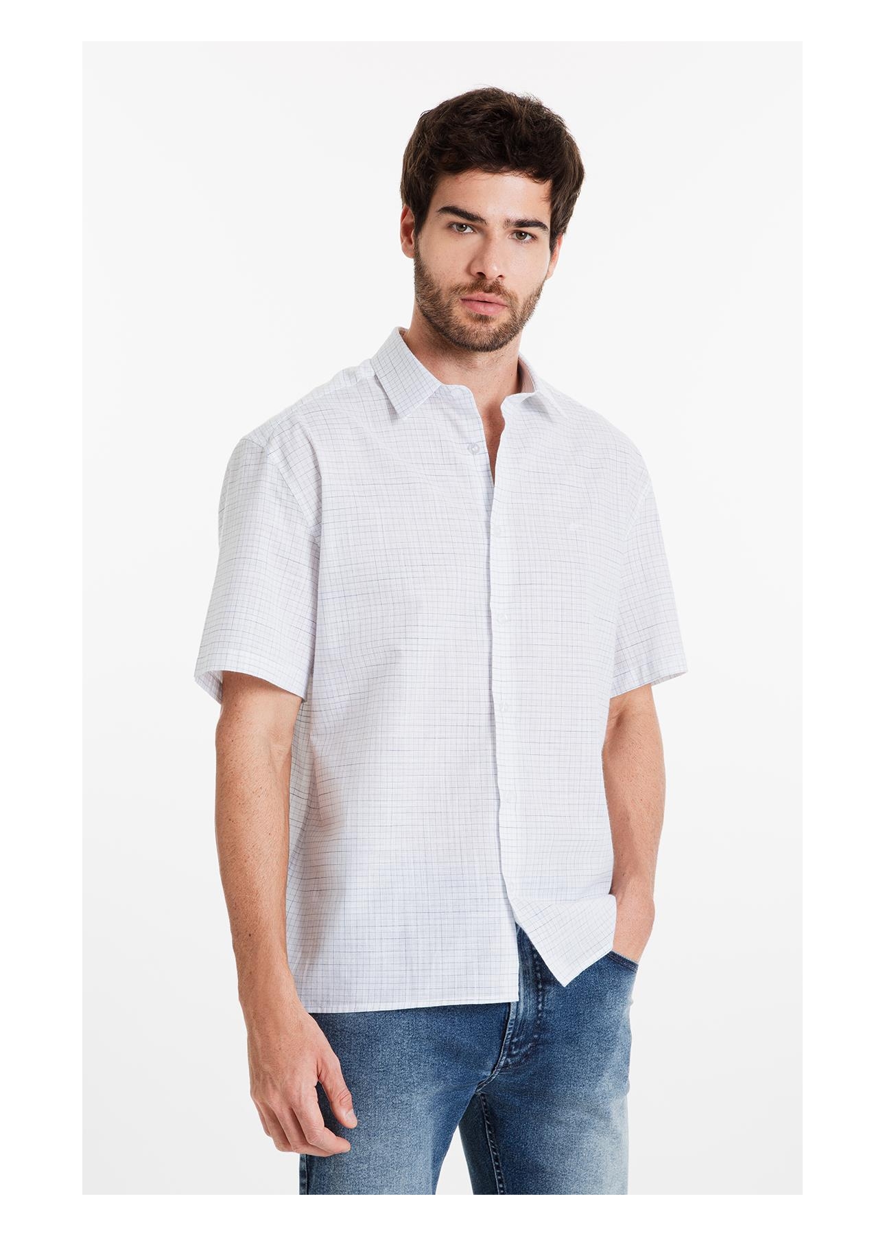 Camisa Linen Like Sacramento Xadrez Vintage Branco