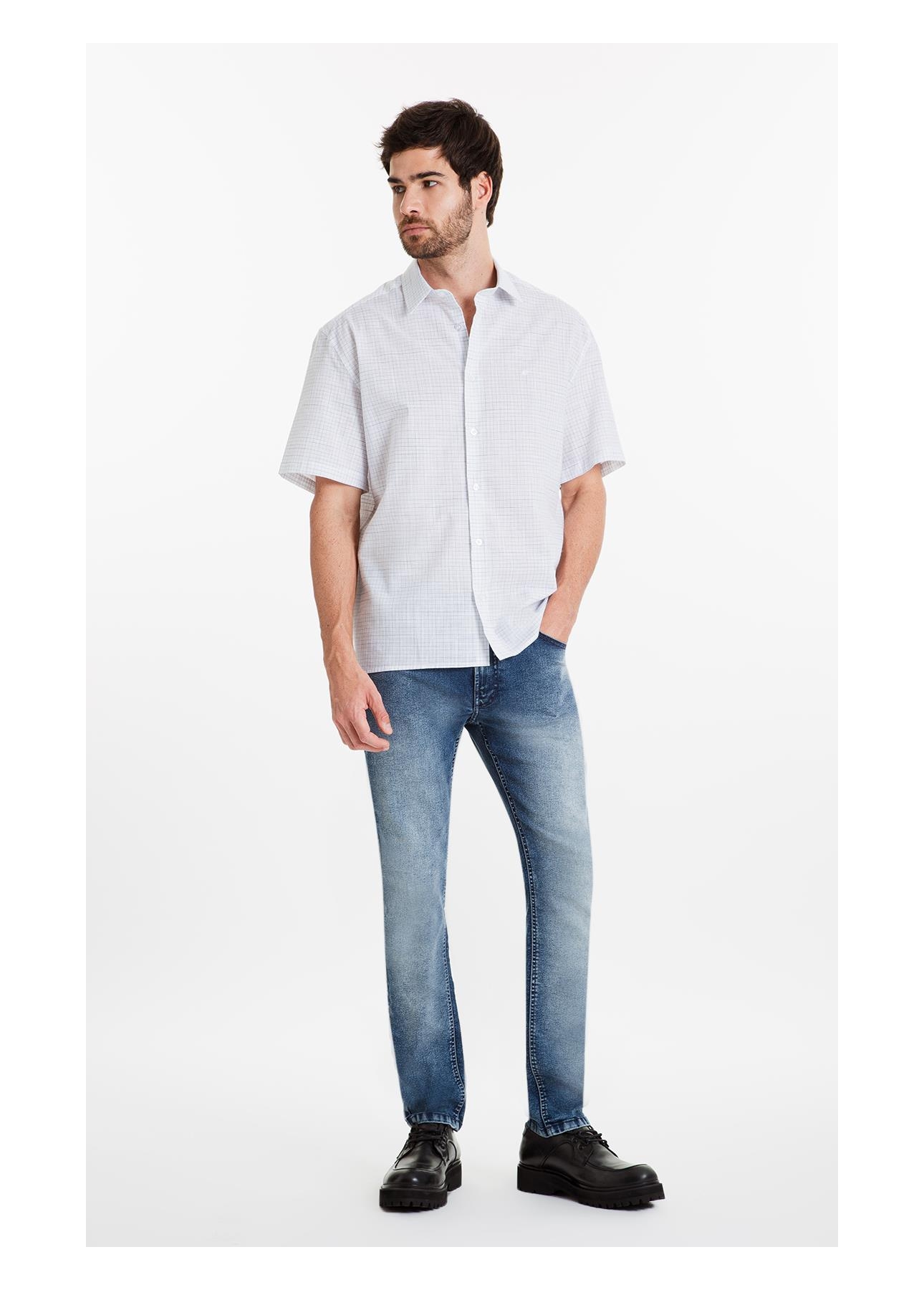 Camisa Linen Like Sacramento Xadrez Vintage Branco