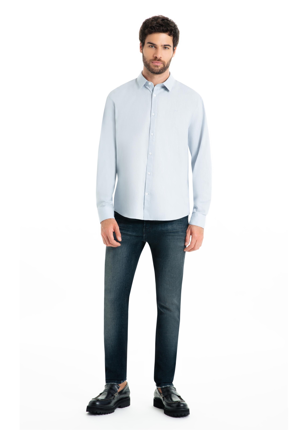 Camisa Linho Blend Anatomic Azul Claro