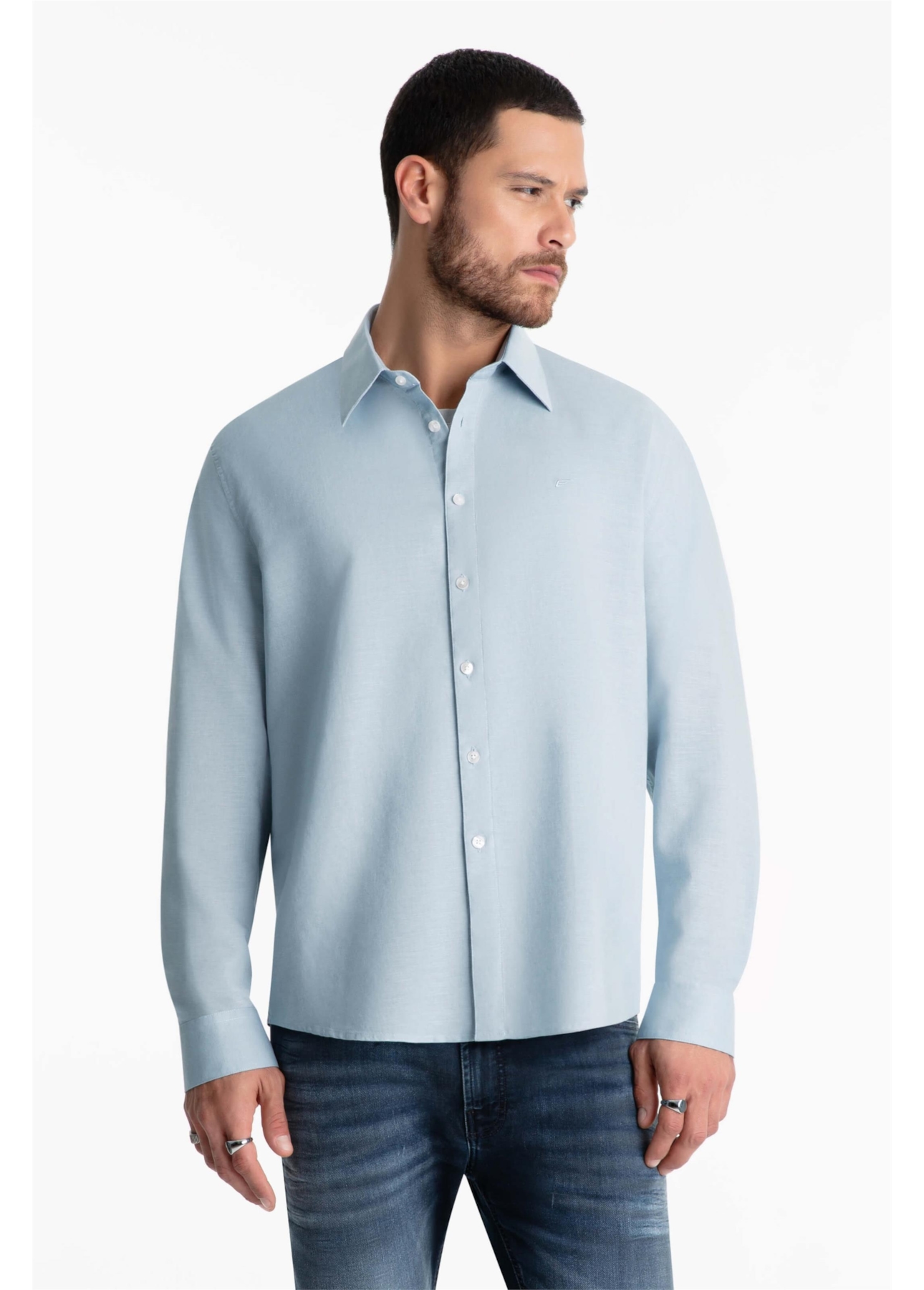 Camisa Linho Blend Classic Anatomic Azul Claro