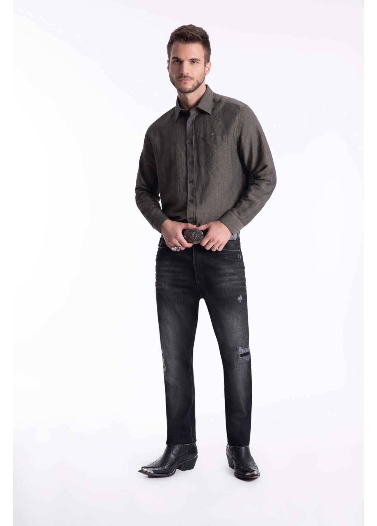 Camisa Linho Blend Houston Irish Verde Escuro