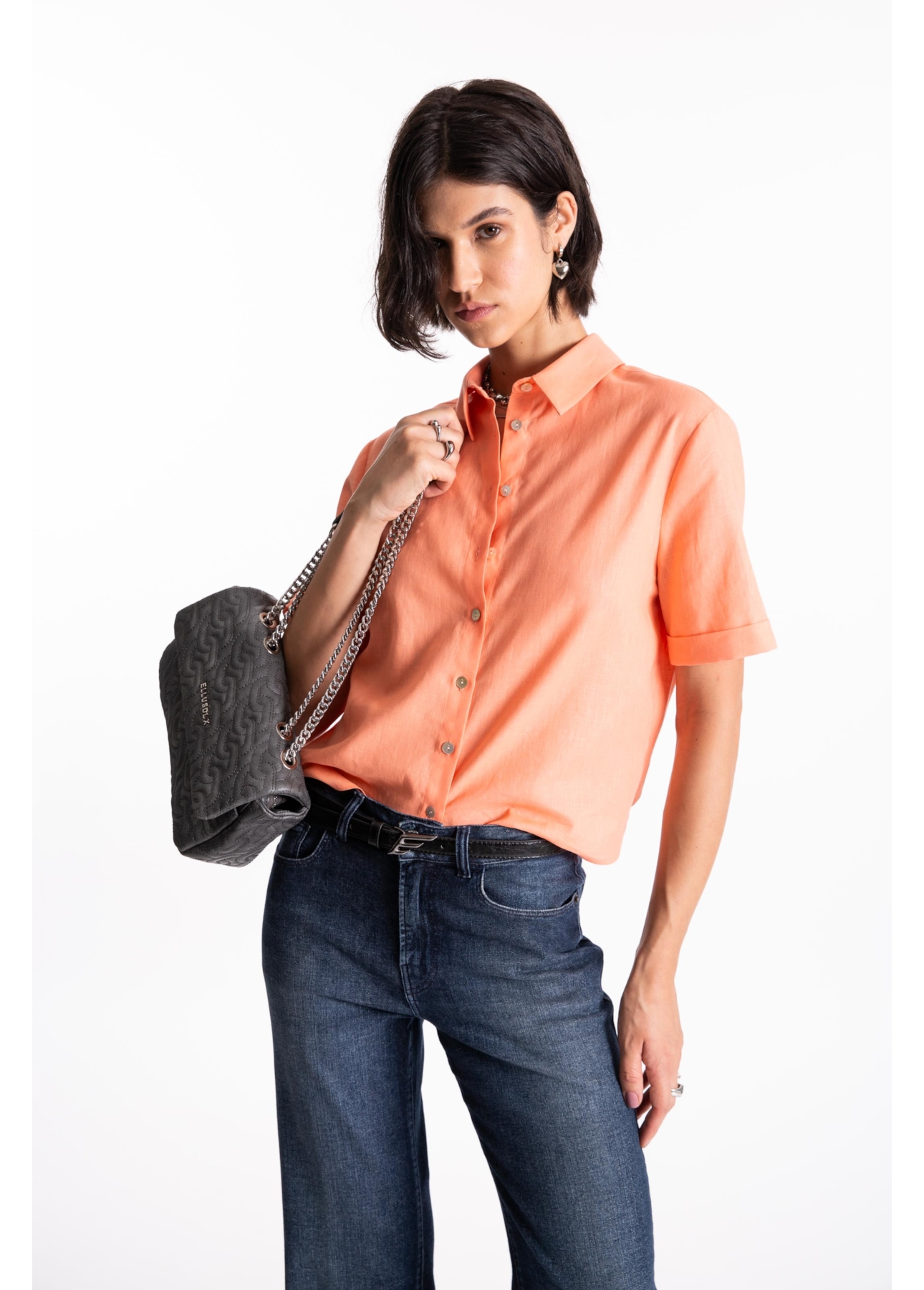 Camisa Linho Blend Loose  Pessego
