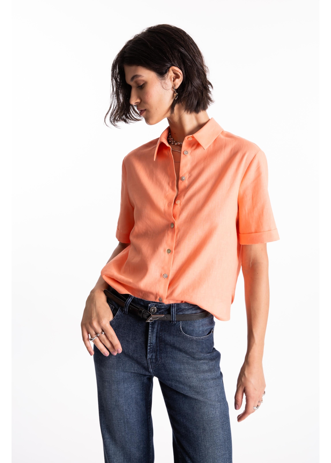 Camisa Linho Blend Loose  Pessego
