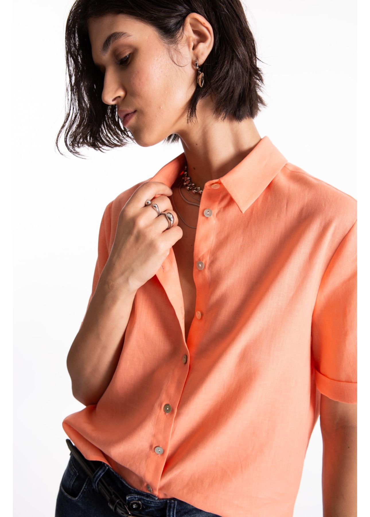 Camisa Linho Blend Loose  Pessego