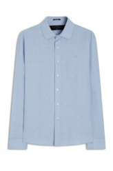 Camisa Linho Blend Seaside Plaid Italian Azul Claro