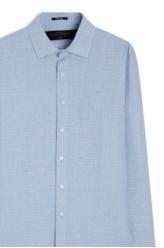 Camisa Linho Blend Seaside Plaid Italian Azul Claro