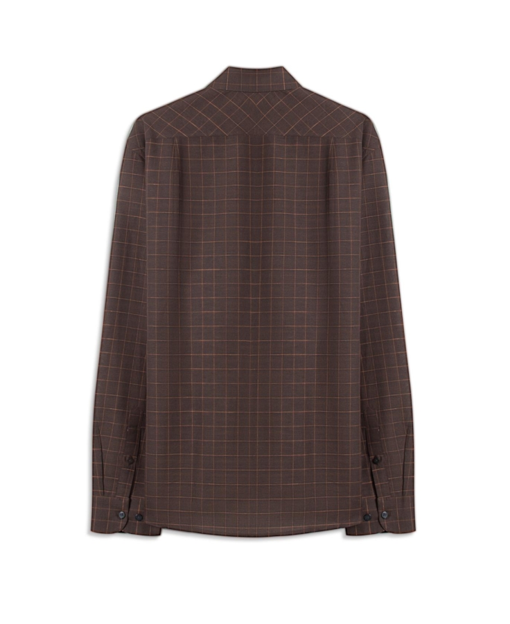 Camisa Linho Blend Xadrez Monza  Xangai Tabaco