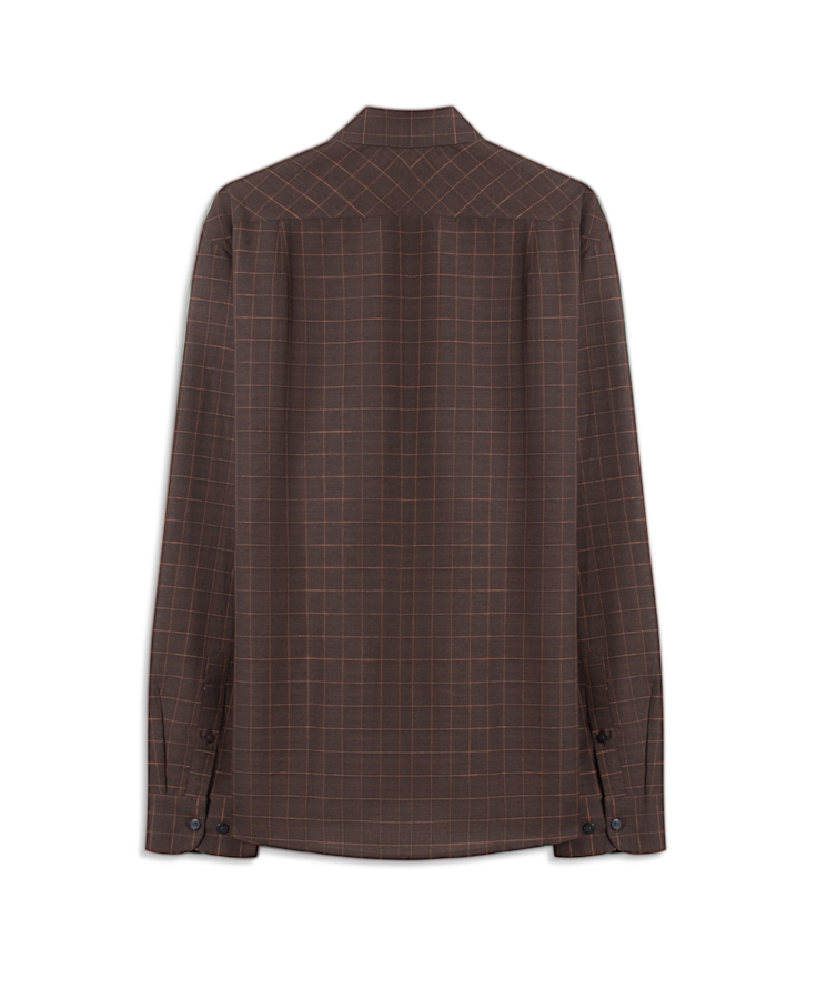 Camisa Linho Blend Xadrez Monza  Xangai Tabaco